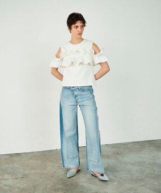 GRACE CONTINENTAL フリルリブカットトップ ホワイト