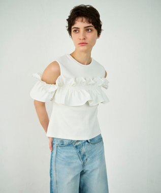GRACE CONTINENTAL フリルリブカットトップ ホワイト