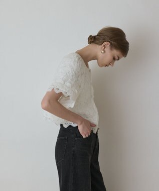 GRACE CONTINENTAL フラワー刺繍ニットカーディガン ホワイト