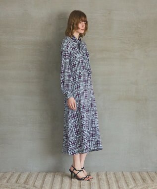 GRACE CONTINENTAL チェックプリントボウ付ワンピース サックス