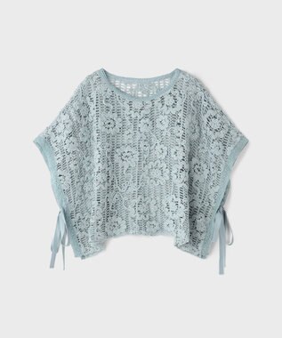 GRACE CONTINENTAL メッシュエンブロイダリーポンチョトップ サックス