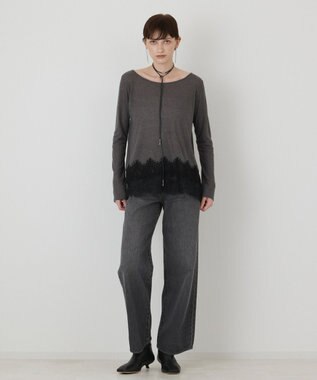 GRACE CONTINENTAL レースヘムテレコカットトップ グレー