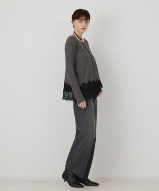 GRACE CONTINENTAL レースヘムテレコカットトップ グレー