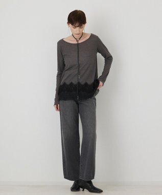 GRACE CONTINENTAL レースヘムテレコカットトップ グレー