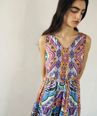 GRACE CONTINENTAL パネルプリントティアードワンピース オレンジ