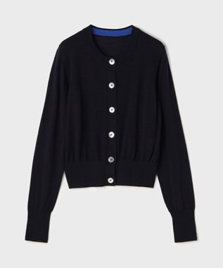 GRACE CONTINENTAL バイカラーウールニットカーディガン ネイビー