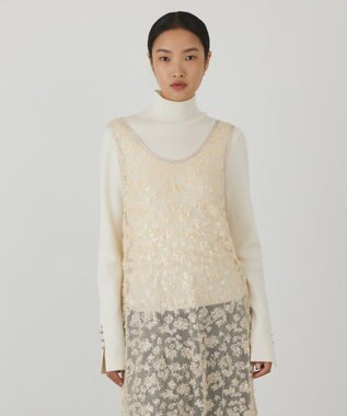 GRACE CONTINENTAL スパン刺繍メッシュワンピース ベージュ