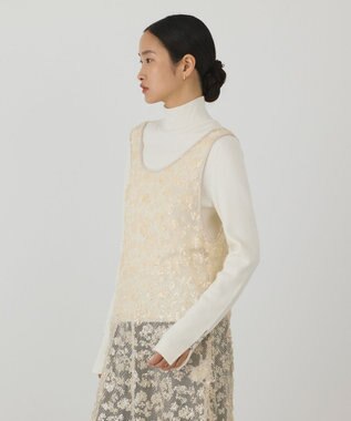 GRACE CONTINENTAL スパン刺繍メッシュワンピース ベージュ