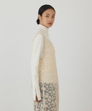 GRACE CONTINENTAL スパン刺繍メッシュワンピース ベージュ