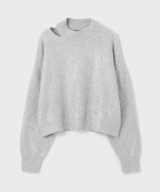 GRACE CONTINENTAL ラメフェザーニットトップ シルバー