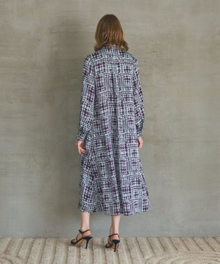 GRACE CONTINENTAL チェックプリントボウ付ワンピース サックス