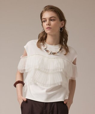 GRACE CONTINENTAL プリーツチュールカットトップ ホワイト