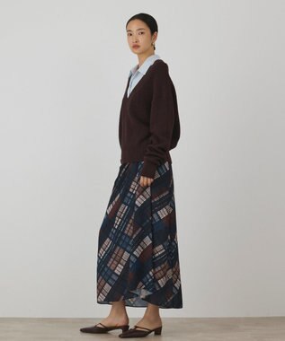 GRACE CONTINENTAL チェックプリントドレープスカート ブルー