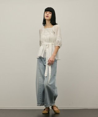 GRACE CONTINENTAL レースコンビピンタックブラウス ホワイト