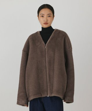 GRACE CONTINENTAL フェイクミンクストール付ジャケット グレー