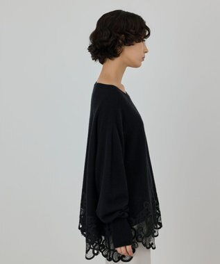 GRACE CONTINENTAL ヘムレースニットトップ ブラック