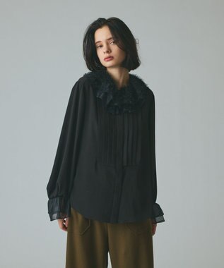 GRACE CONTINENTAL フェザーチュールカラーブラウス ブラック