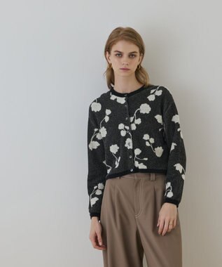 GRACE CONTINENTAL フクレジャガードニットカーディガン ブラック