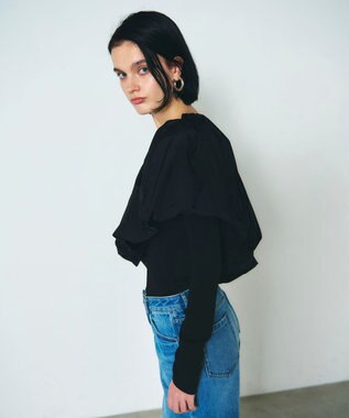 GRACE CONTINENTAL タフタケープ付ニットトップ ブラック