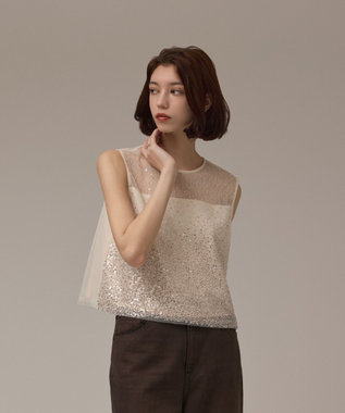 GRACE CONTINENTAL ビーズ刺繍トップ ベージュ