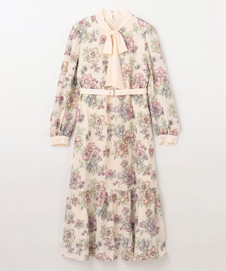 GRACE CONTINENTAL フラワー刺繍ボウタイワンピース キナリ