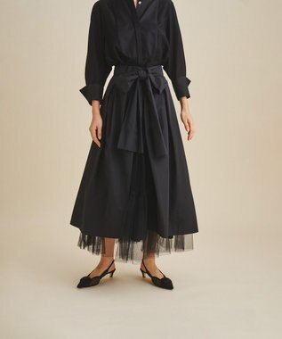 GRACE CONTINENTAL ブラックタフタオーバースカート ブラック
