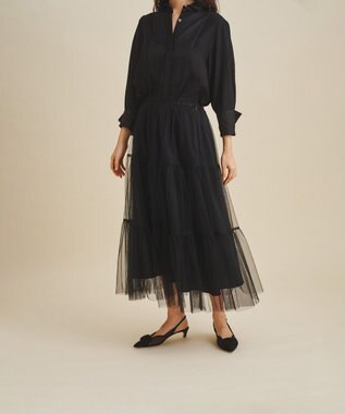 GRACE CONTINENTAL ブラックタフタオーバースカート ブラック