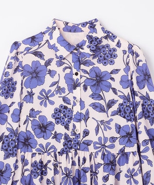 GRACE CONTINENTAL フラワープリントティアードワンピース ブルー