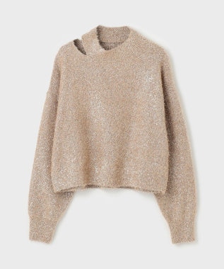 GRACE CONTINENTAL ラメフェザーニットトップ ベージュ