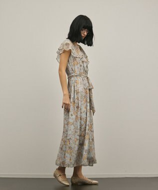 GRACE CONTINENTAL サラサプリントフリルカラーワンピース サックス