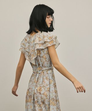 GRACE CONTINENTAL サラサプリントフリルカラーワンピース サックス