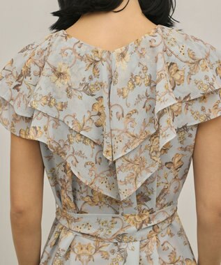 GRACE CONTINENTAL サラサプリントフリルカラーワンピース サックス