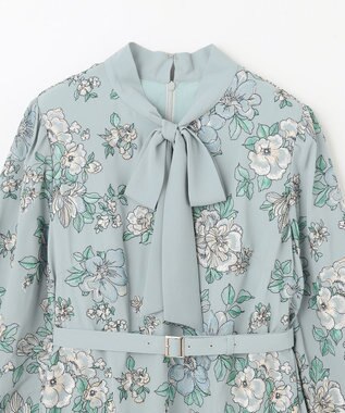 GRACE CONTINENTAL フラワー刺繍ボウタイワンピース ブルー