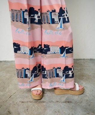 GRACE CONTINENTAL マリンプリントイージーパンツ ピンク