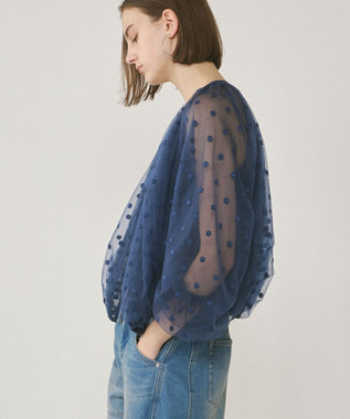 GRACE CONTINENTAL チュールノーカラーブルゾン ブルー