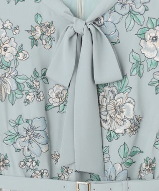 GRACE CONTINENTAL フラワー刺繍ボウタイワンピース ブルー