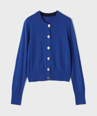 GRACE CONTINENTAL バイカラーウールニットカーディガン ブルー