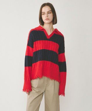 GRACE CONTINENTAL アランポロニットトップ レッド