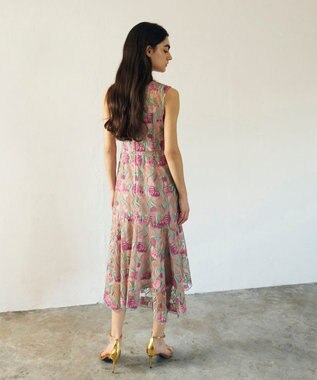 GRACE CONTINENTAL フラワー刺繍チュールドレス ピンク