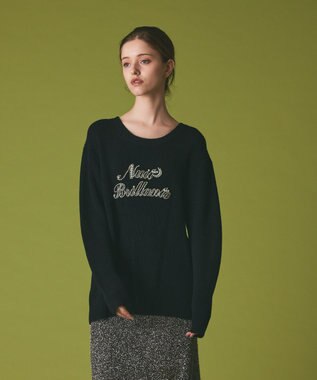 GRACE CONTINENTAL ビジューロゴニットトップ ブラック