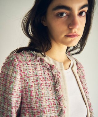 GRACE CONTINENTAL フリンジツイードジャケット ピンク