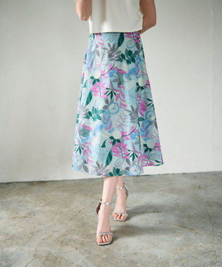 GRACE CONTINENTAL フルーツ刺繍フレアスカート ブルー