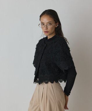 GRACE CONTINENTAL フラワー刺繍ニットカーディガン ブラック