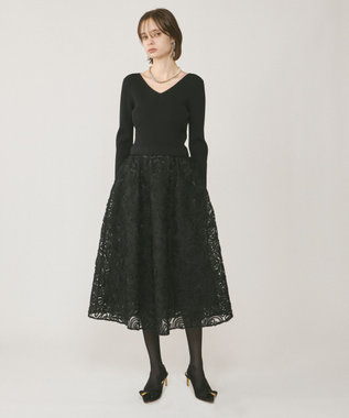 GRACE CONTINENTAL テープ刺繍ニットワンピース ブラック