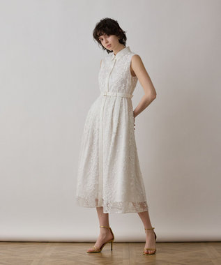 GRACE CONTINENTAL フラワーライン刺繍ワンピース ホワイト