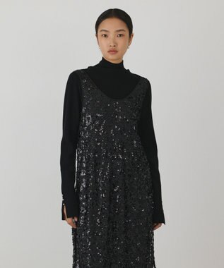 GRACE CONTINENTAL スパン刺繍メッシュワンピース ブラック