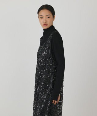 GRACE CONTINENTAL スパン刺繍メッシュワンピース ブラック