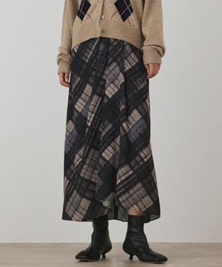 GRACE CONTINENTAL チェックプリントドレープスカート ベージュ