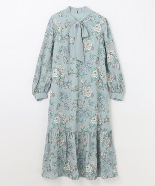 GRACE CONTINENTAL フラワー刺繍ボウタイワンピース ブルー