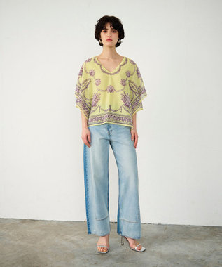 GRACE CONTINENTAL スカーフプリントポンチョトップ イエロー